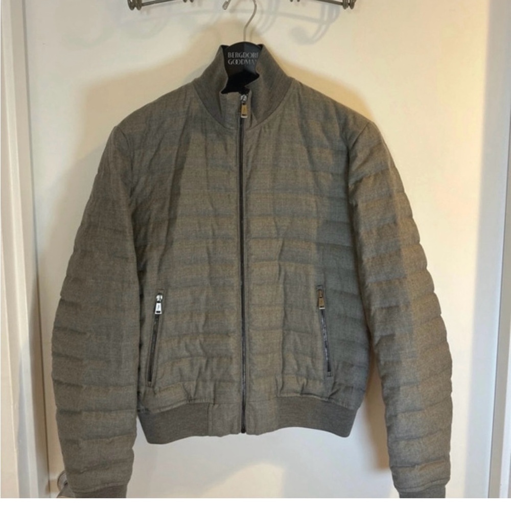 Ralph Lauren Purple Label Men's Gray and Blue Reversible Bomber Jacket